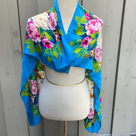 Club Echo Floral Turquoise Silk Scarf - Picture 2 of 8
